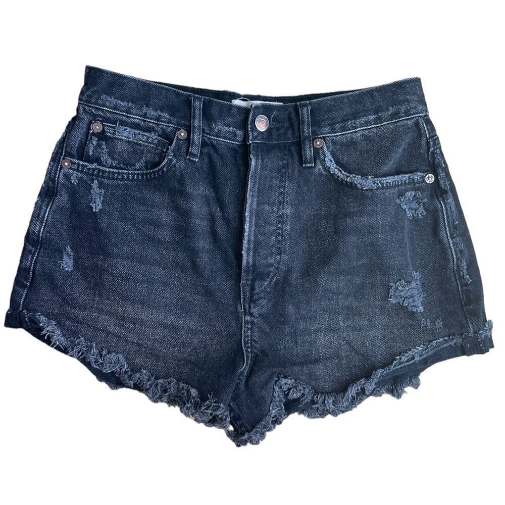 We The Free Lasso Cutoff Frayed Distressed High‎ Rise Jean Shorts  Black- 28